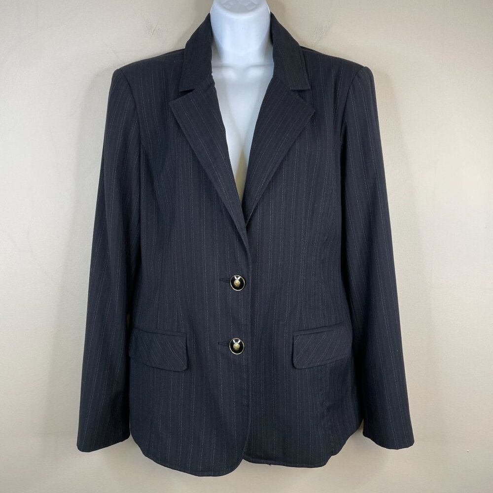 Dana Buchman Longline Blazer Womens 14 Black PINSTRIPE Career Corpcore Jacket